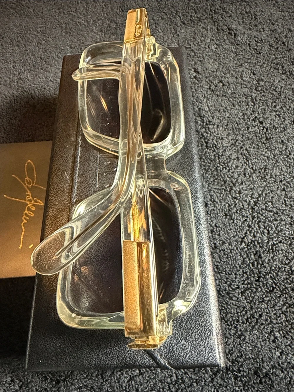 Cazal Clear Translucent Square Sunglasses with Gold Accents and Gradient Lenses